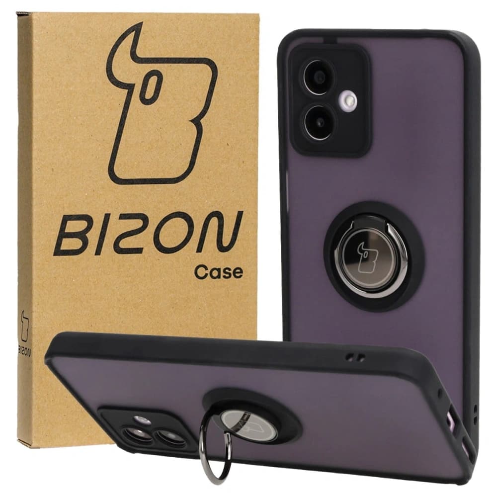 Bizon Case Hybrid Ring Motorola Moto G14 fumuriu cu un cadru negru - 1