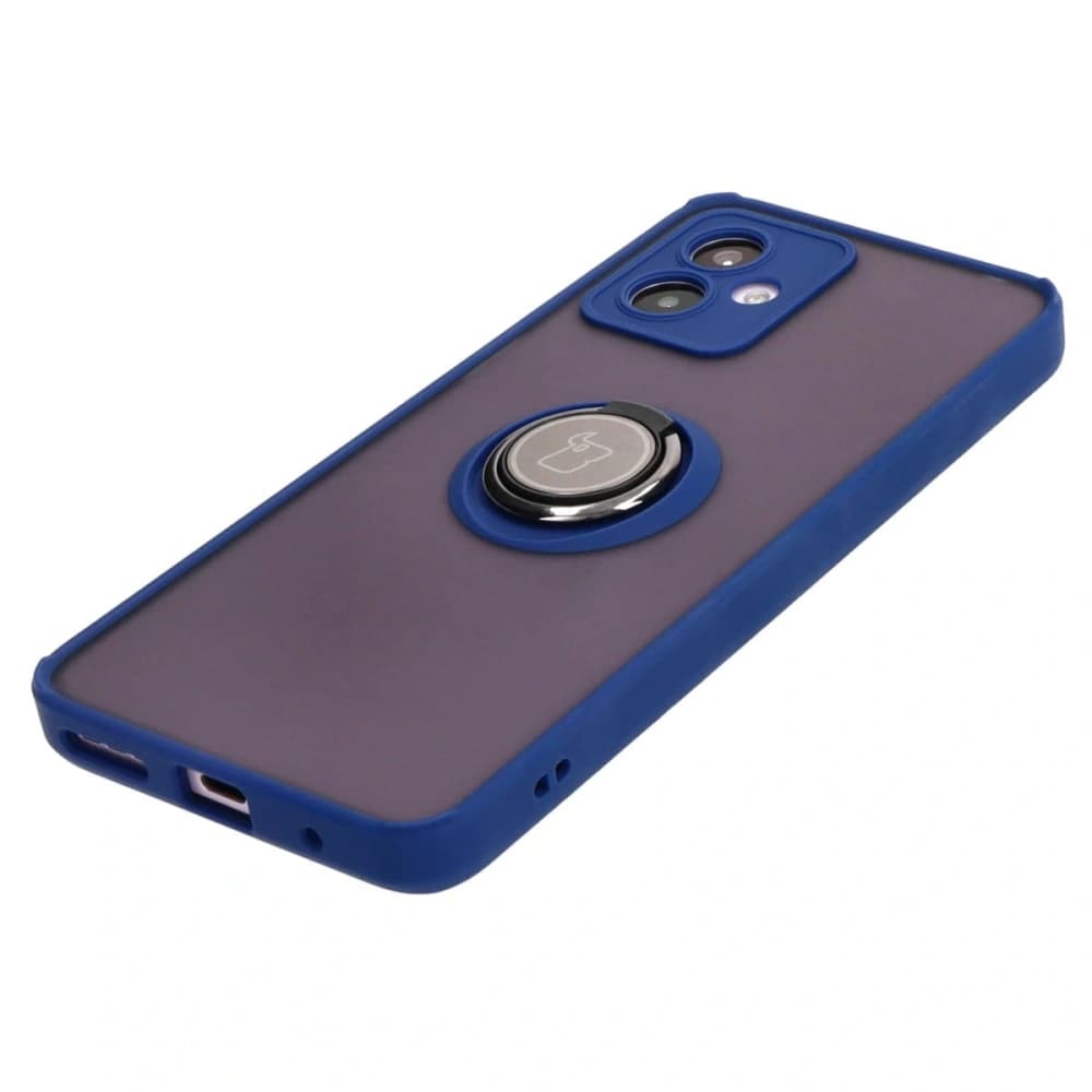 Bizon Case Hybrid Ring Motorola Moto G14 rauchig mit einem navyblauen Rahmen - 3