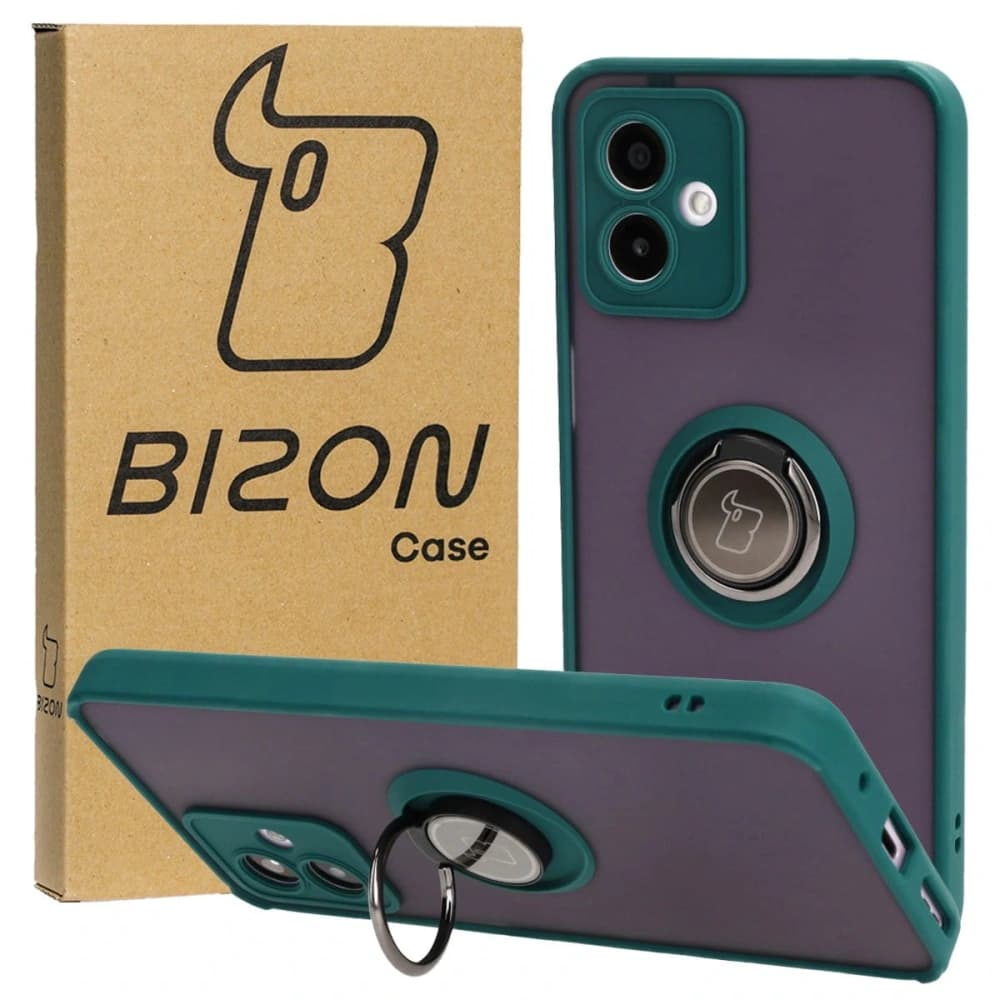 Bizon Case Hybrid Ring Motorola Moto G14 smoky with a dark green frame - 1