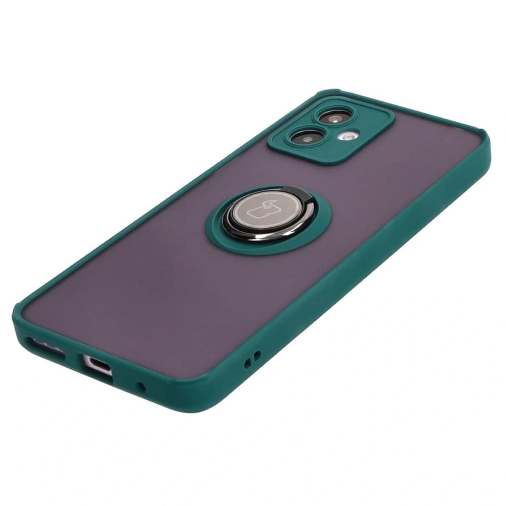 Bizon Case Hybrid Ring Motorola Moto G14 smoky with a dark green frame - 3