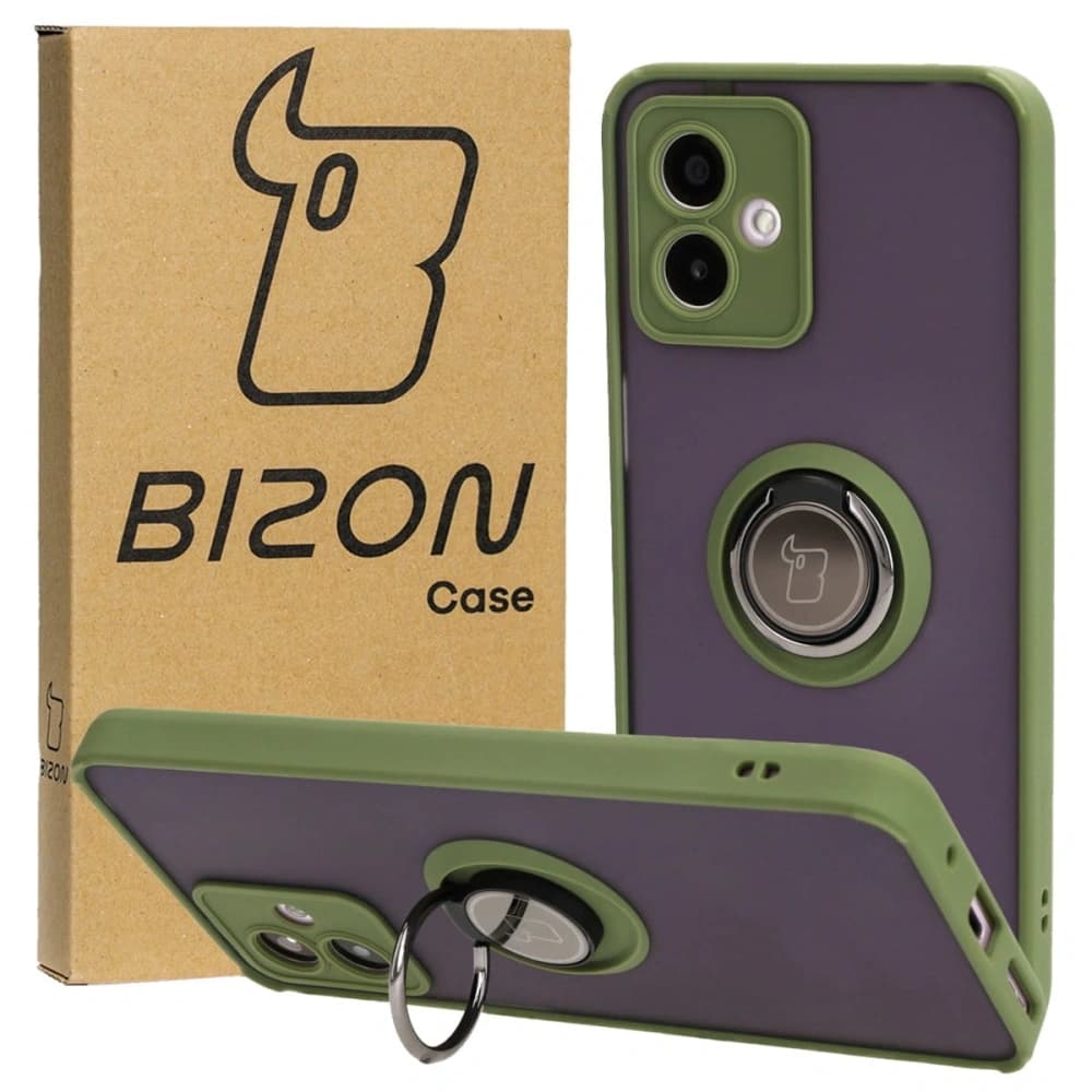Bizon Caz Hibrid Ring Motorola Moto G14 fumuriu cu un cadru verde - 1
