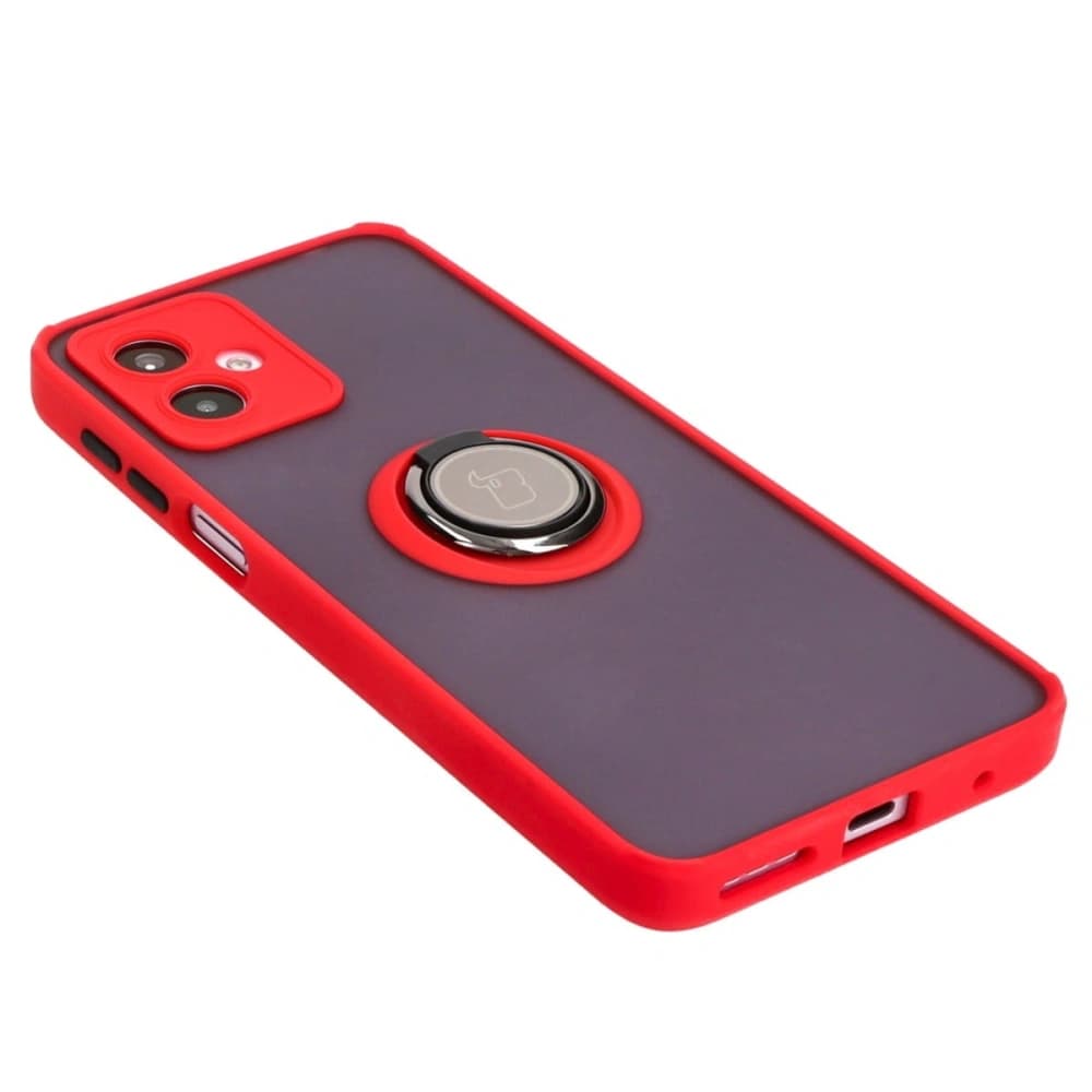 Bizon Case Hybrid Ring Motorola Moto G14 fumos cu un cadru roșu - 4