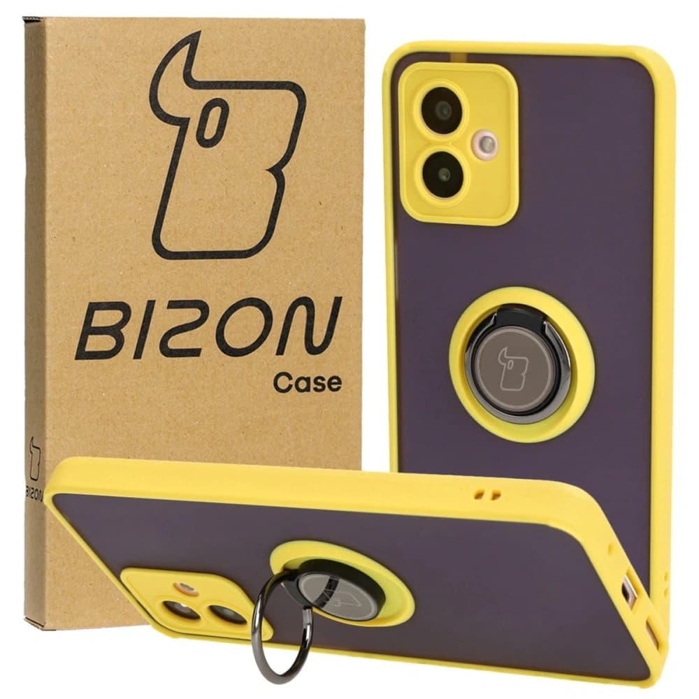 Bizon Case Hybrid Ring Motorola Moto G14 fumuriu cu un cadru galben - 1