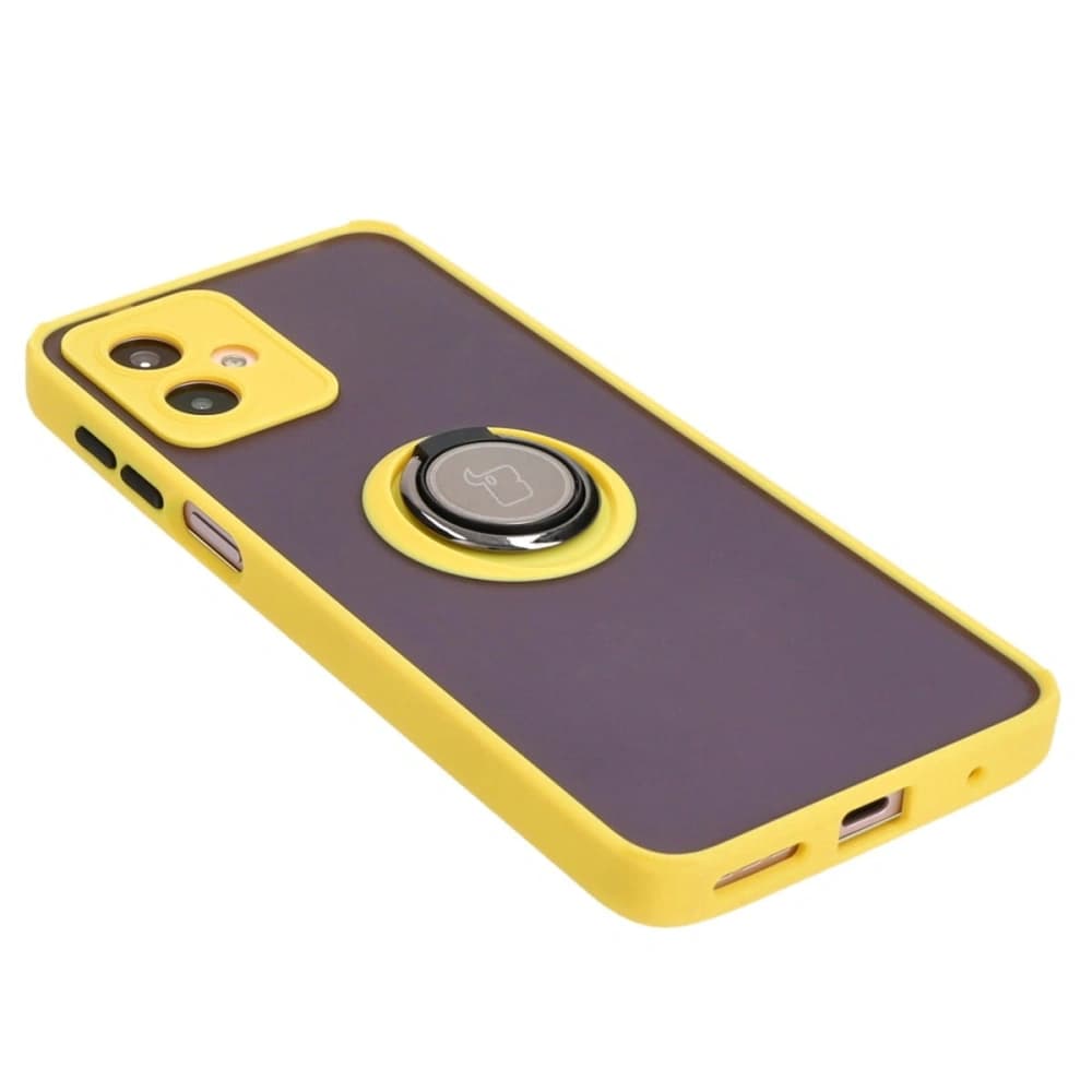 Bizon Case Hybrid Ring Motorola Moto G14 fumuriu cu un cadru galben - 4