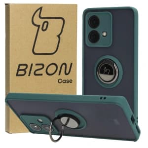 Bizon Case Hybrid Ring Motorola Edge 40 Neo rauchig mit einem dunkelgrünen Rahmen