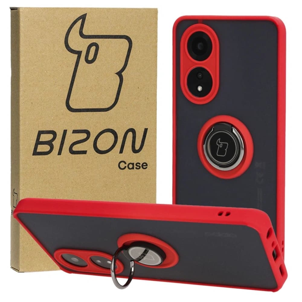 Bizon Case Hybrid Ring für Oppo A58 4G rauchig mit rotem Rahmen - 1