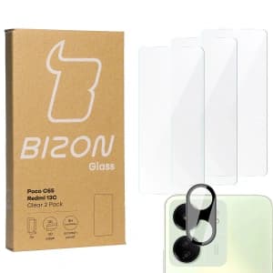 3x Szkło na ekran + szkło na aparat BIZON Clear do Redmi 13C/Poco C65