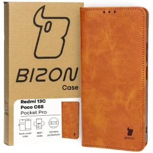 Etui z klapką Bizon Case Pocket Pro do Xiaomi Redmi 13C / Xiaomi Poco C65 brązowe