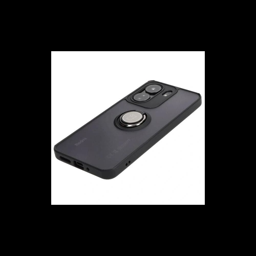 Etui s úchytem na prst Bizon Case Hybrid Ring do Xiaomi Redmi 13C / Xiaomi Poco C65 kouřové s černým rámem - 3