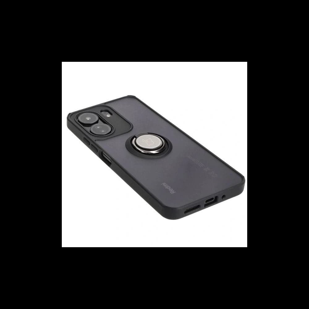 Etui s úchytem na prst Bizon Case Hybrid Ring do Xiaomi Redmi 13C / Xiaomi Poco C65 kouřové s černým rámem - 4