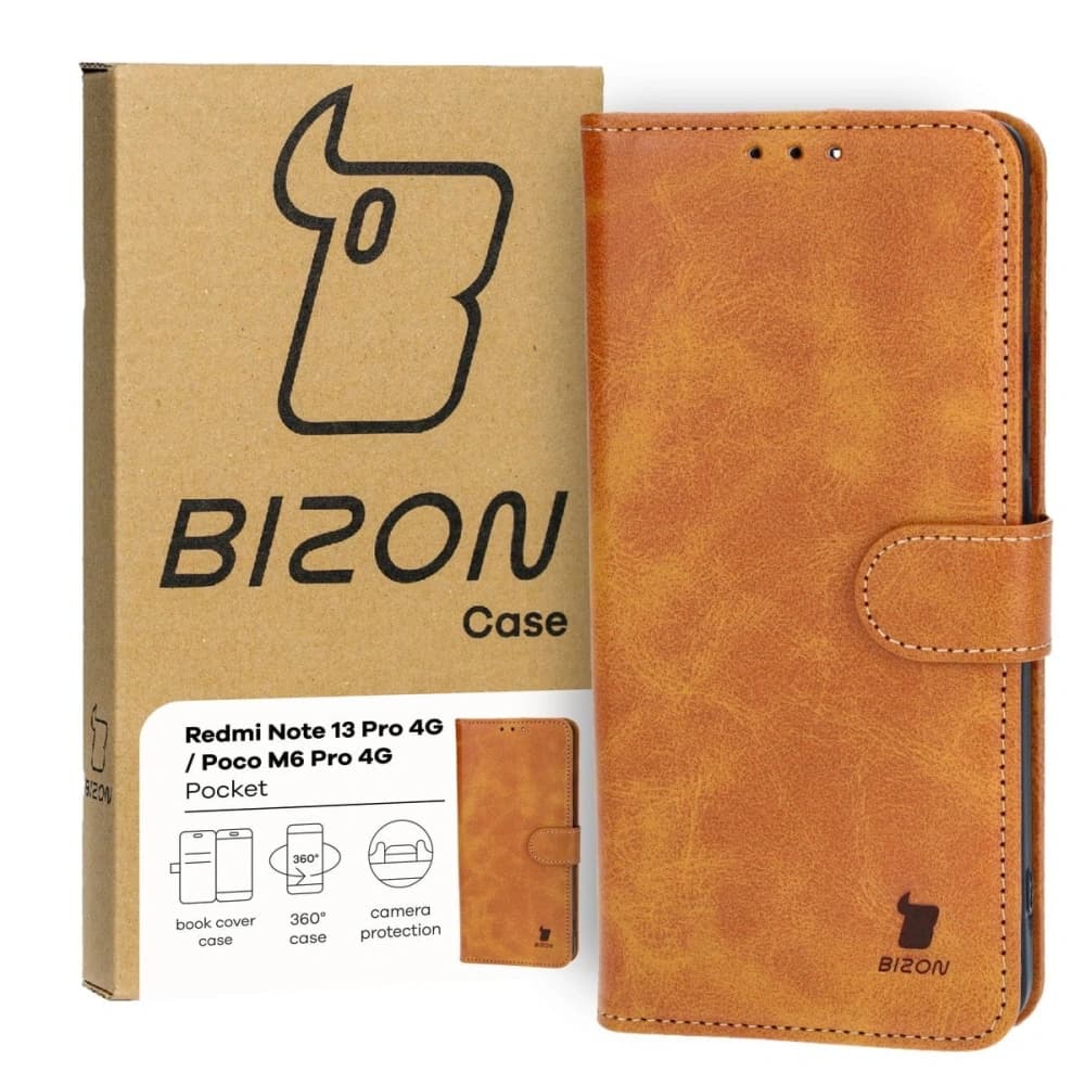 Etui s klopou Bizon Case Pocket do Xiaomi Poco M6 Pro 4G / Xiaomi Redmi Note 13 Pro 4G hnědé - 1