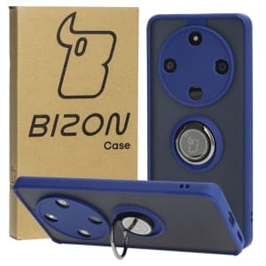 Etui s úchopem na prst Bizon Case Hybrid Ring pro Honor Magic6 Lite kouřové s modrým rámem