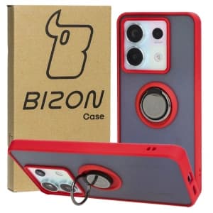 Bizon Case Hybrid Ring Xiaomi Poco X6 / Xiaomi Redmi Note 13 Pro 5G smoky with a red frame