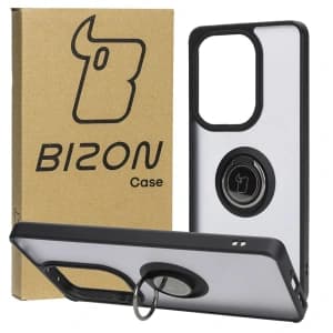 Bizon Case Hybrid Ring Xiaomi Poco M6 Pro 4G / Xiaomi Redmi Note 13 Pro 4G füstös fekete kerettel