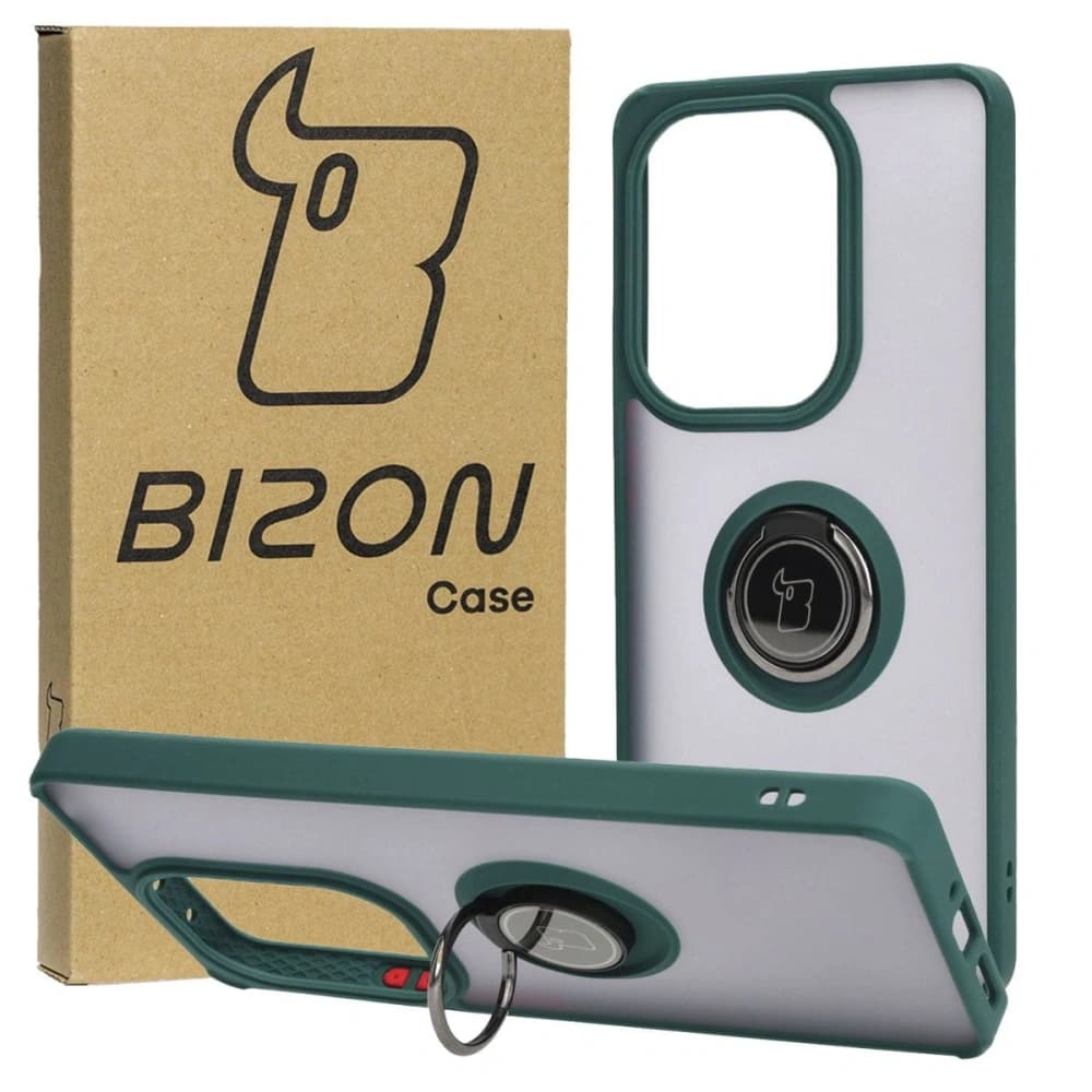 Bizon Case Hybrid Ring Xiaomi Poco M6 Pro 4G / Xiaomi Redmi Note 13 Pro 4G füstös, sötétzöld kerettel - 1