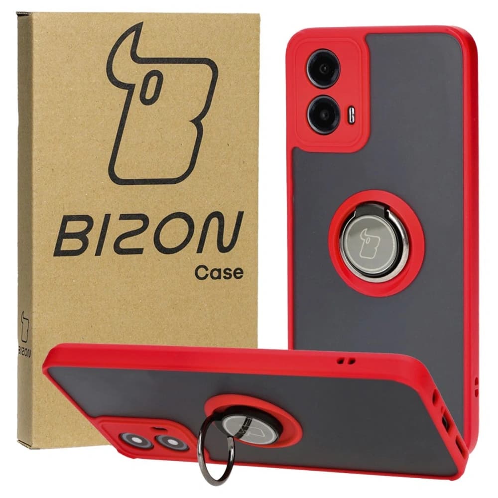 Bizon Case Hybrid Ring Motorola Moto G34 5G fumuriu cu un cadru roșu - 1