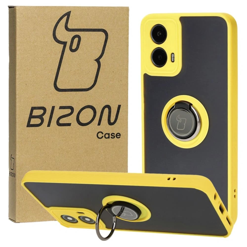Bizon Case Hybrid Ring Motorola Moto G34 5G fumuriu cu un cadru galben - 1