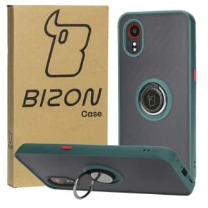 Etui z uchwytem na palec Bizon Case Hybrid Ring do Samsung Galaxy Xcover7 przydymione z ciemnozieloną ramką