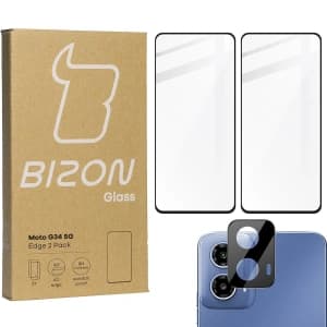 BIZON Edge 2x Bildschirmglas + Kameraglas Motorola Moto G34 5G