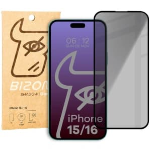 Bizon Glass Edge Shadow Apple iPhone 16/15 tinted with a black frame