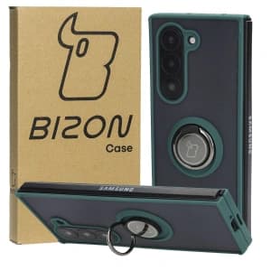Bizon Case Hybrid Ring Samsung Galaxy Z Fold6 fumuriu cu un cadru verde închis