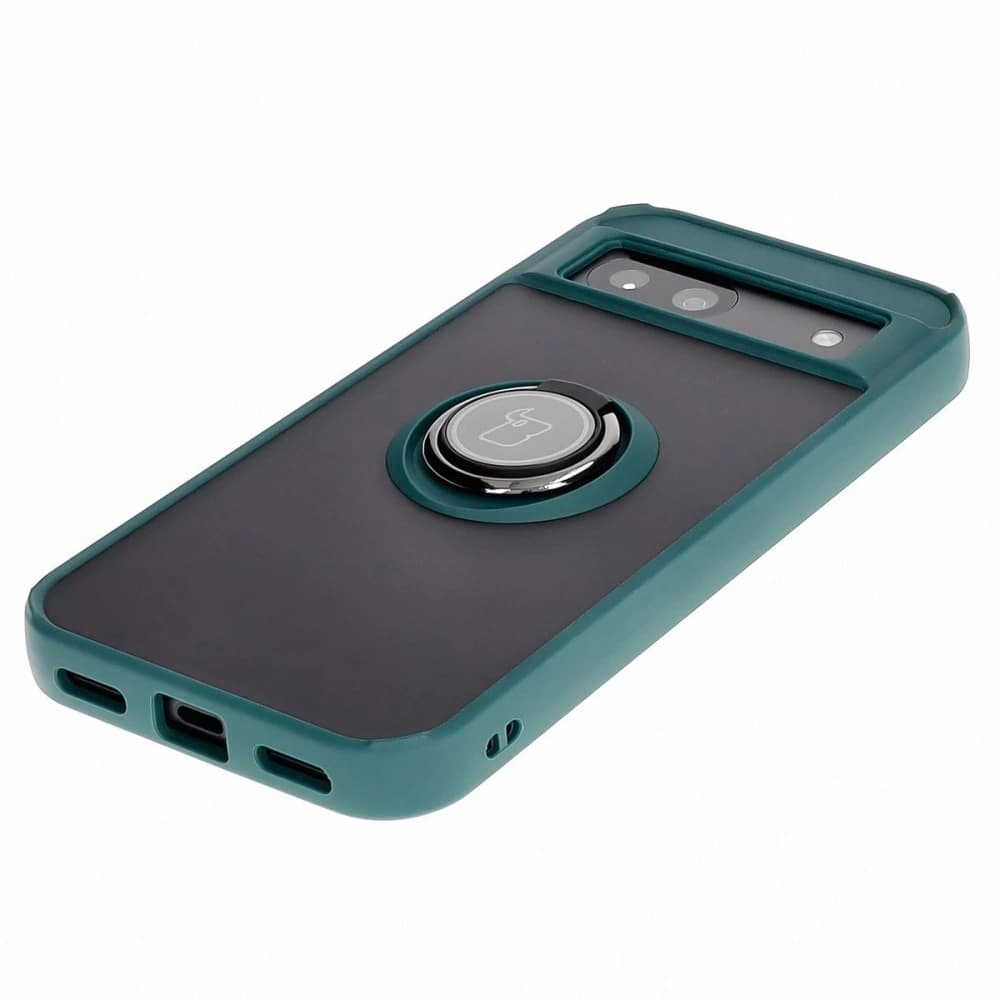 Etui z uchwytem na palec Bizon Case Hybrid Ring do Google Pixel 8a przydymione z ciemnozieloną ramką - 3