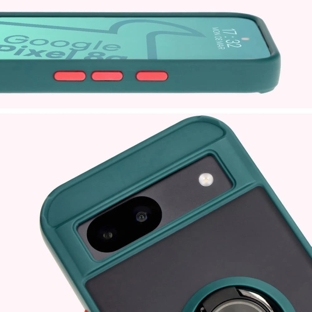 Etui z uchwytem na palec Bizon Case Hybrid Ring do Google Pixel 8a przydymione z ciemnozieloną ramką - 7