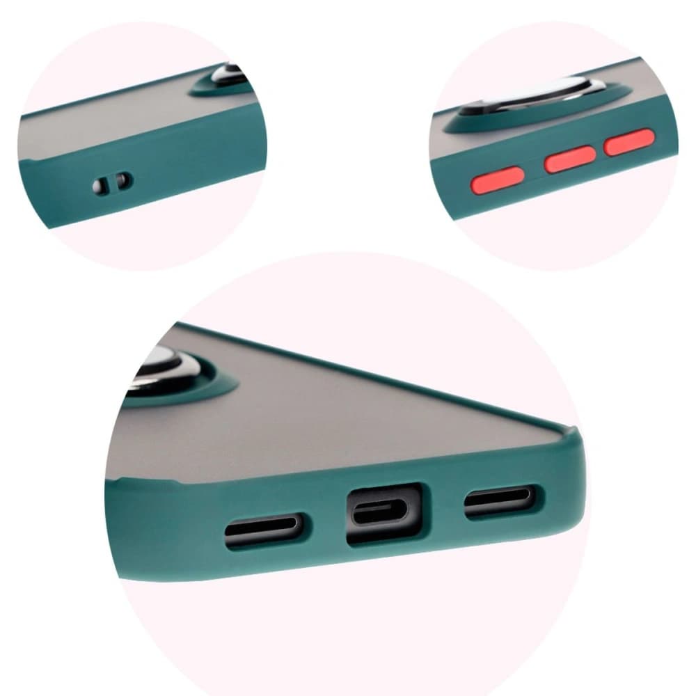 Etui z uchwytem na palec Bizon Case Hybrid Ring do Google Pixel 8a przydymione z ciemnozieloną ramką - 8