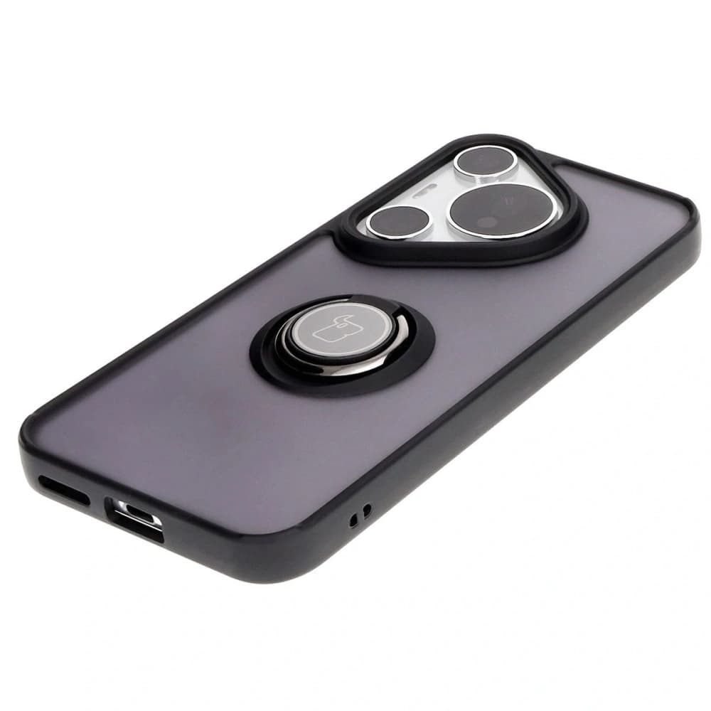 Etui z uchwytem na palec Bizon Case Hybrid Ring do Huawei Pura 70 Pro / Pro+ przydymione z czarną ramką - 3