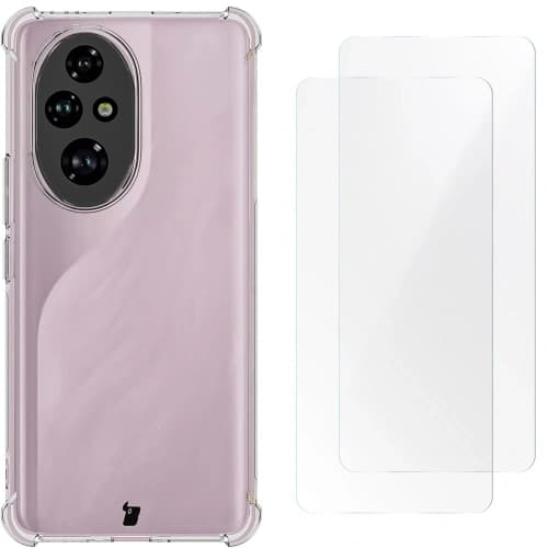 Bizon Case Clear Pack flexibles Gehäuse + 2x Bildschirmschutzfolie für Honor 200 Pro klar