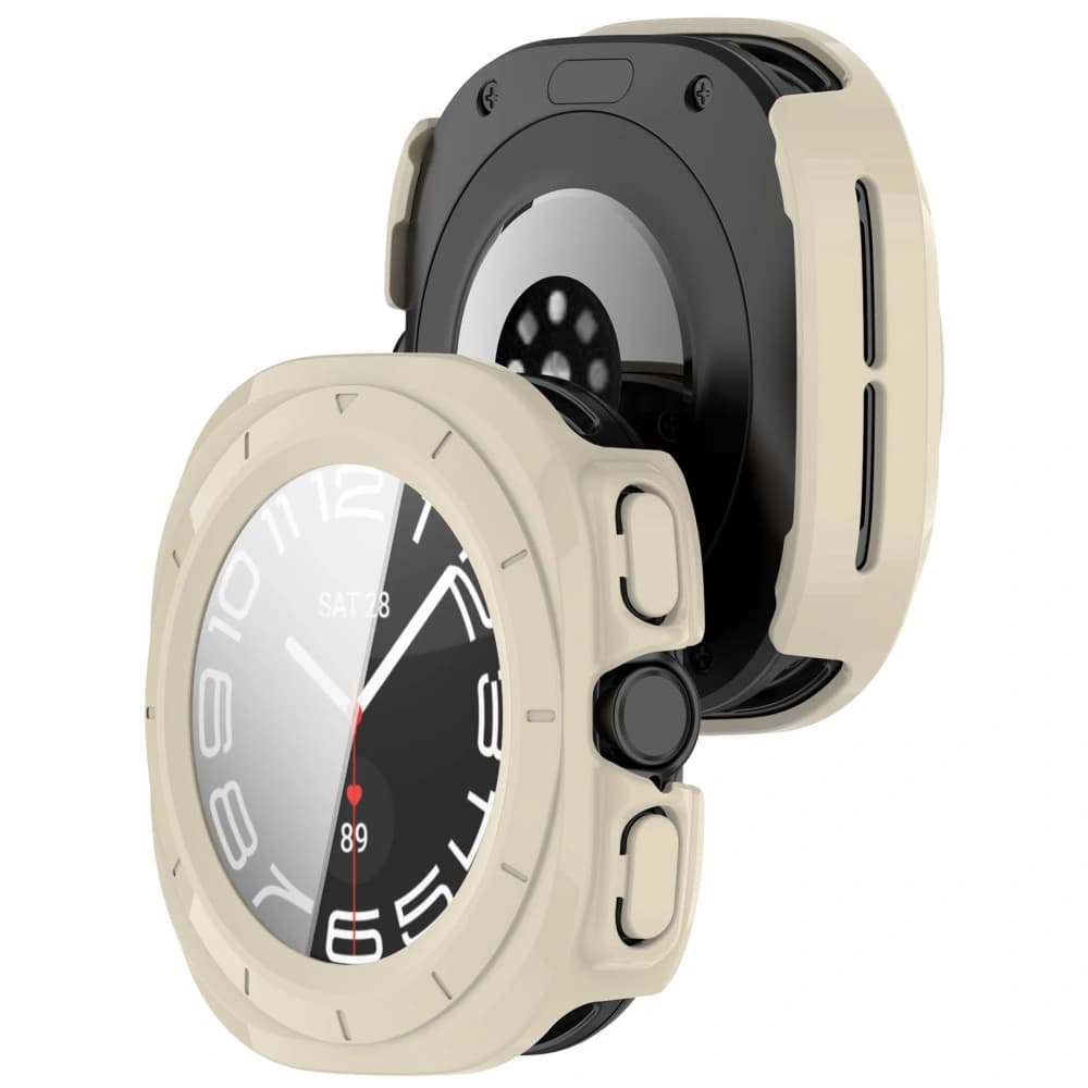 Etui se sklem na hodinky Bizon Case+Glass Watch pro Samsung Galaxy Watch Ultra 47 mm béžové - 1