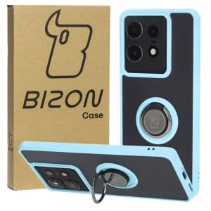 Bizon Case Hybrid Ring Motorola Edge 50 Pro smoky with a light blue frame