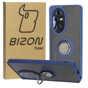 Bizon Case Hybrid Gyűrű Honor 200 Pro füstös színben, tengerészkék kerettel