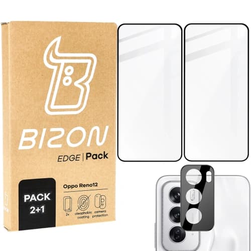 Bizon Edge 3D Pack 2x gehärtetes Glas mit Rahmen + Kameraglas für Oppo Reno 12