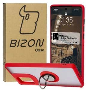Bizon Case Hybrid Ring Motorola Edge 50 Fusion smoky with a red frame