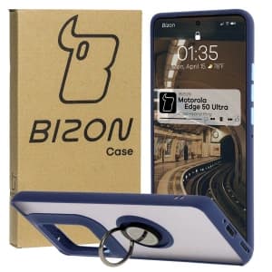Bizon Case Hybrid Ring Motorola Edge 50 Ultra smoky with a navy blue frame