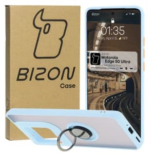 Bizon Case Hybrid Ring Motorola Edge 50 Ultra smoky with a light blue frame