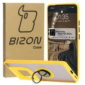 Bizon Case Hybrid Ring Motorola Edge 50 Ultra smoky with a yellow frame