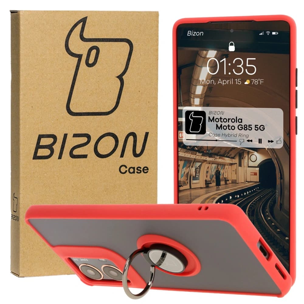 Bizon Case Hybrid Ring Motorola Moto G85 5G rauchig mit einem roten Rahmen - 1