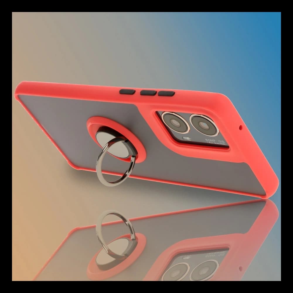 Bizon Case Hybrid Ring Motorola Moto G85 5G rauchig mit einem roten Rahmen - 6