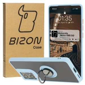 Bizon Case Hybrid Ring Motorola Moto G85 5G rauchig mit einem hellblauen Rahmen