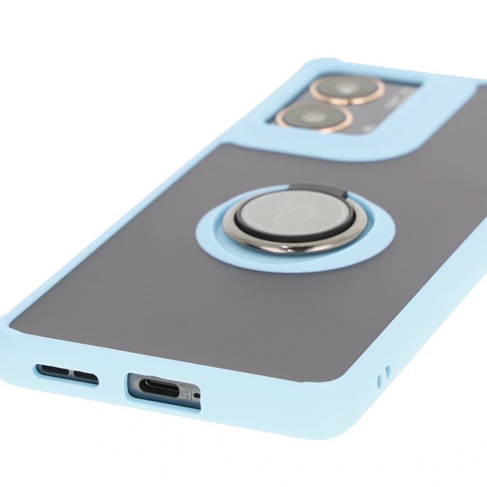 Bizon Case Hybrid Ring Motorola Moto G85 5G rauchig mit einem hellblauen Rahmen - 5