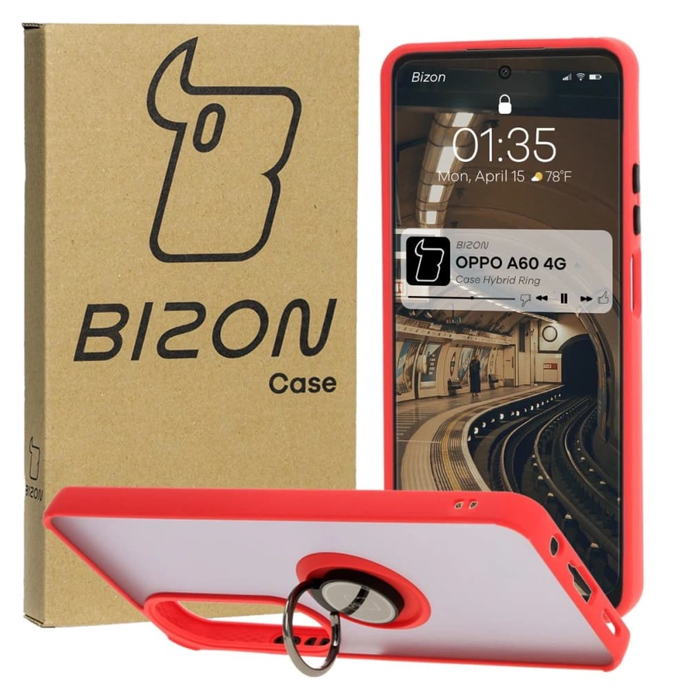 Bizon Case Hybrid Ring Oppo A60 4G rauchig mit rotem Rahmen - 1