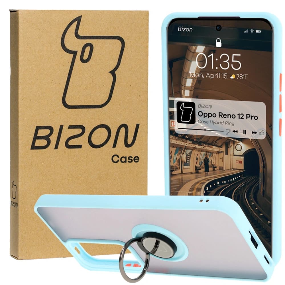 Bizon Case Hybrid Ring Oppo Reno 12 Pro smoky with a light blue frame - 1