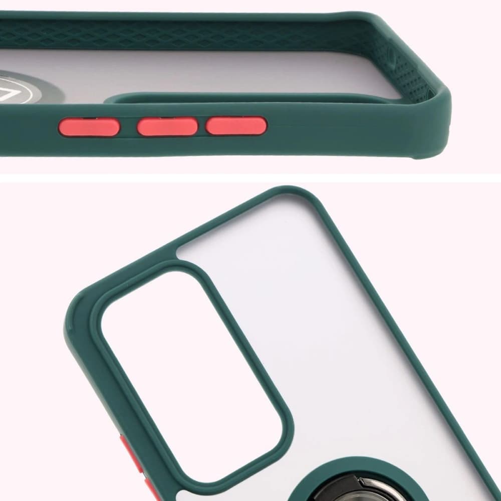 Bizon Case Hybrid Ring Oppo Reno 12 rauchig mit einem dunkelgrünen Rahmen - 3