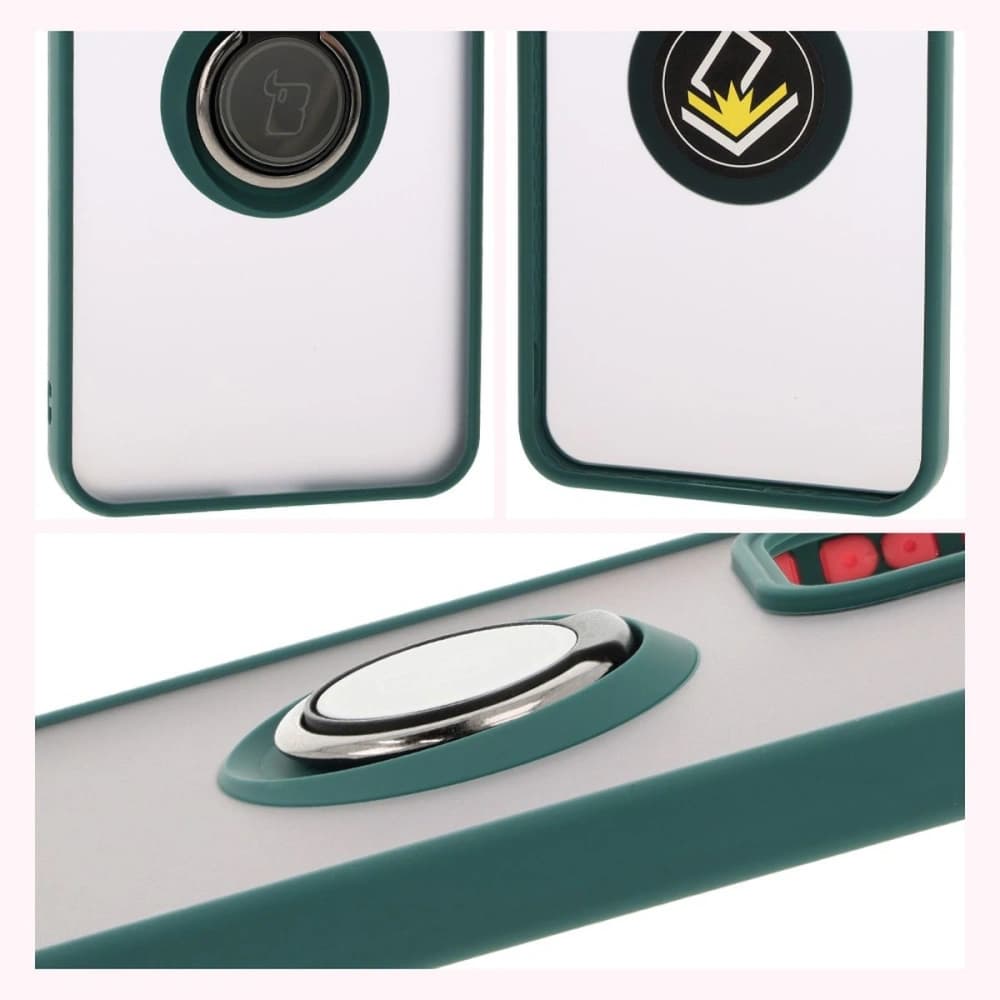 Bizon Case Hybrid Ring Oppo Reno 12 rauchig mit einem dunkelgrünen Rahmen - 4