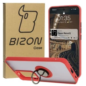 Bizon Case Hybrid Ring Oppo Reno 12 rauchig mit einem roten Rahmen