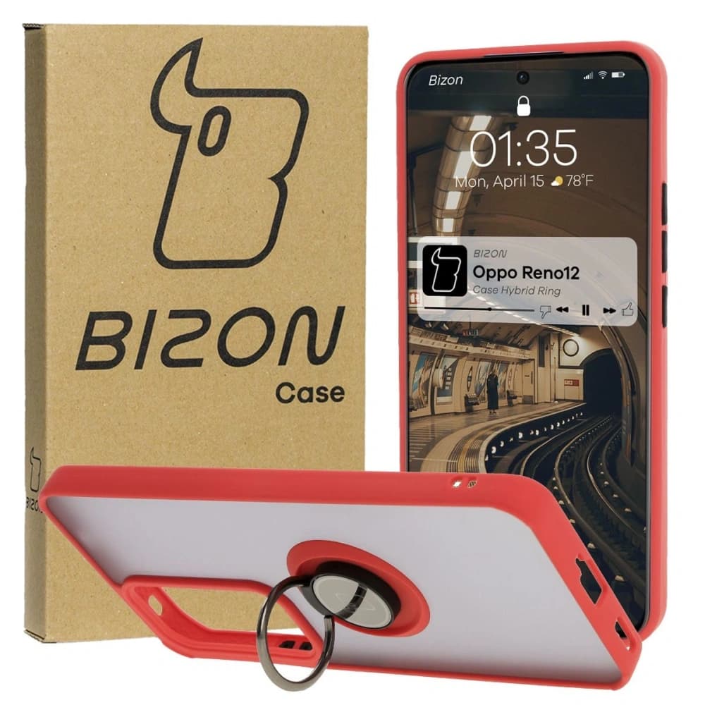 Bizon Case Hybrid Ring Oppo Reno 12 rauchig mit einem roten Rahmen - 1