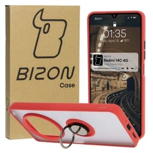 Bizon Case Hybrid Ring Xiaomi Redmi 14C 4G / POCO C75 fumuriu cu un cadru roșu