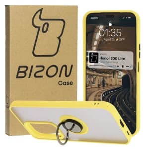 Bizon Case Hybrid Ring Honor 200 Lite smoky with a yellow frame
